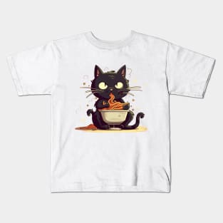 cat eating spaghetti Kids T-Shirt